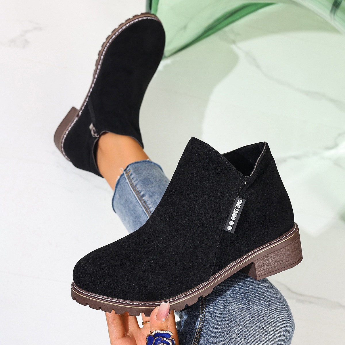 Women Formal Wear Sale - Damen Herbst-Winter-Stiefeletten mit seitlichem Reißverschluss, klobigem