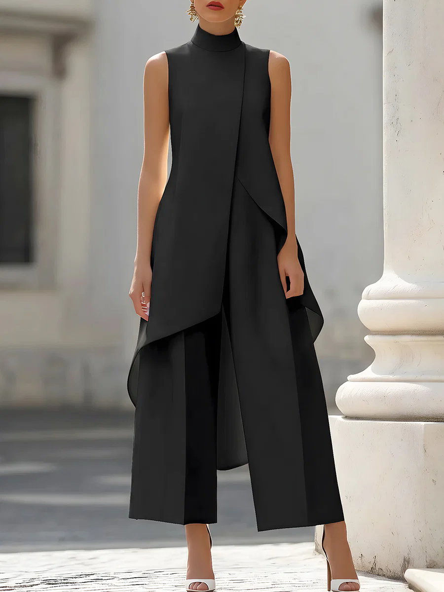 Women Formal Wear Office - Ärmelloser Hochgeschlossener Asymmetrischer Mehrlagiger Jumpsuit mit