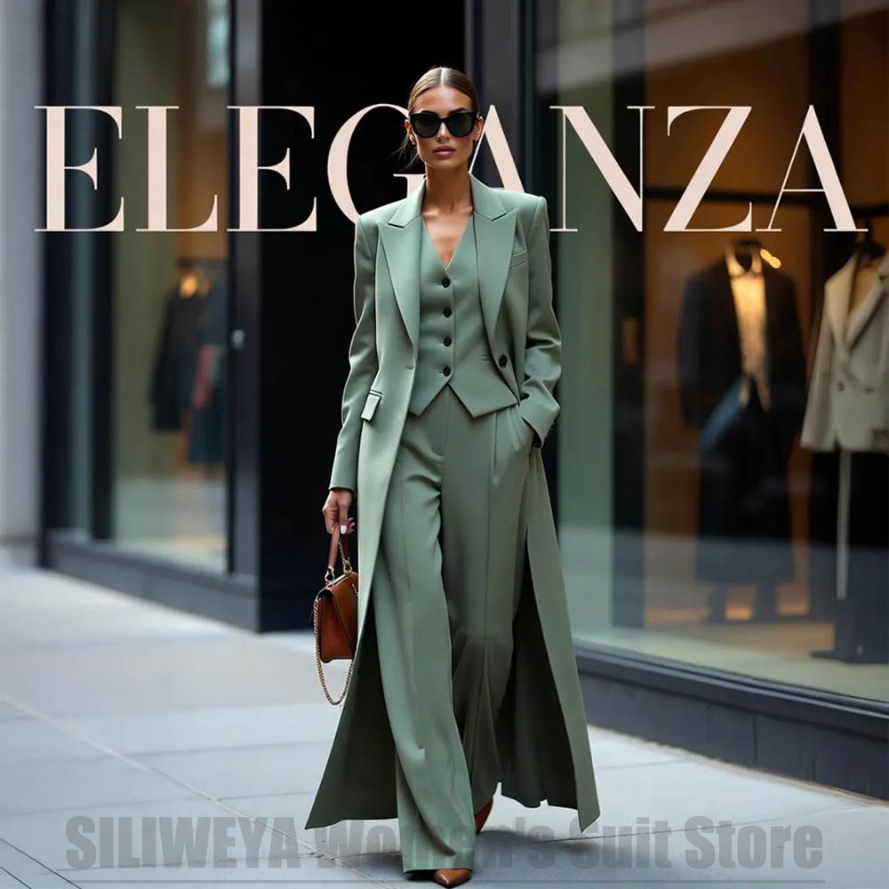 Women Formal Wear Office - Schickes Damen-Anzug-Set Dreiteilig mit Spitzrevers Einknopf-Verschluss