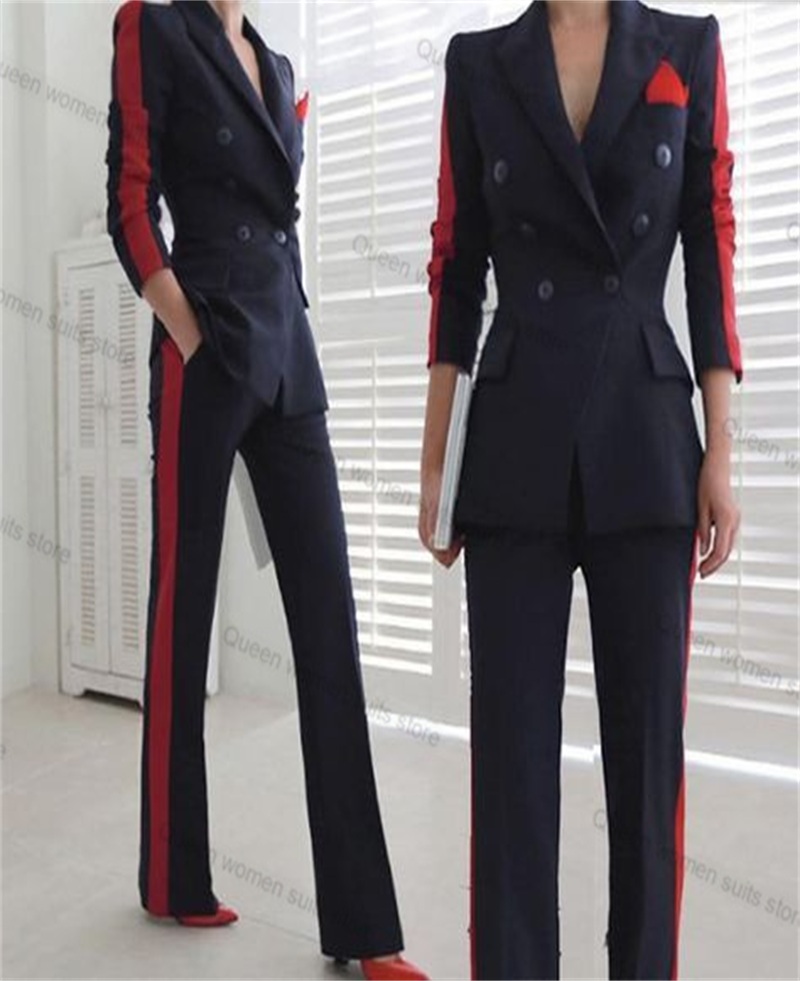 Women Formal Wear With Black Blazer - Rot Schwarz Herbst Frauen Anzug Set