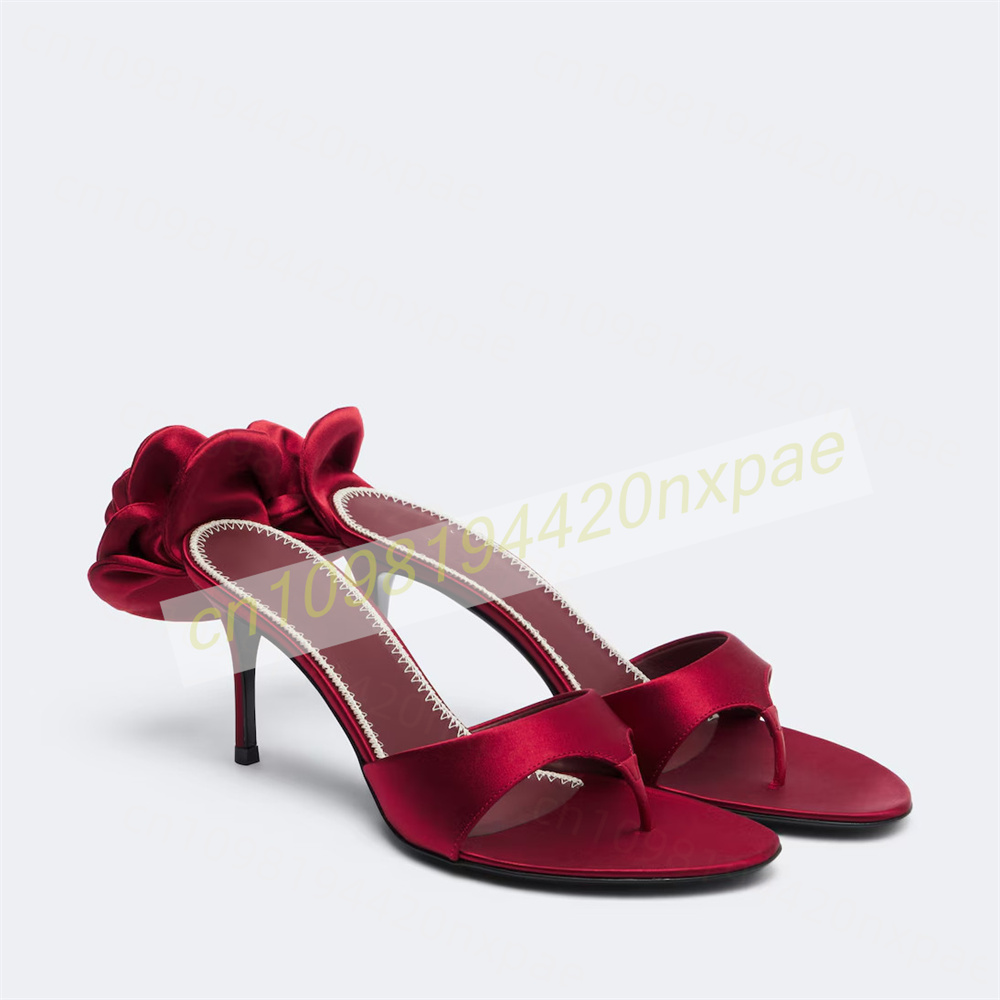 Women'S Formal Wear To A Wedding - Damen Rote Satin Thong Mule Sandalen