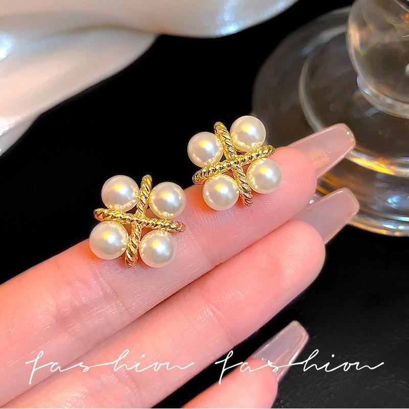 Pearl Earring Stud - 925 Silber Nadel Koreanische Mode Kreuz