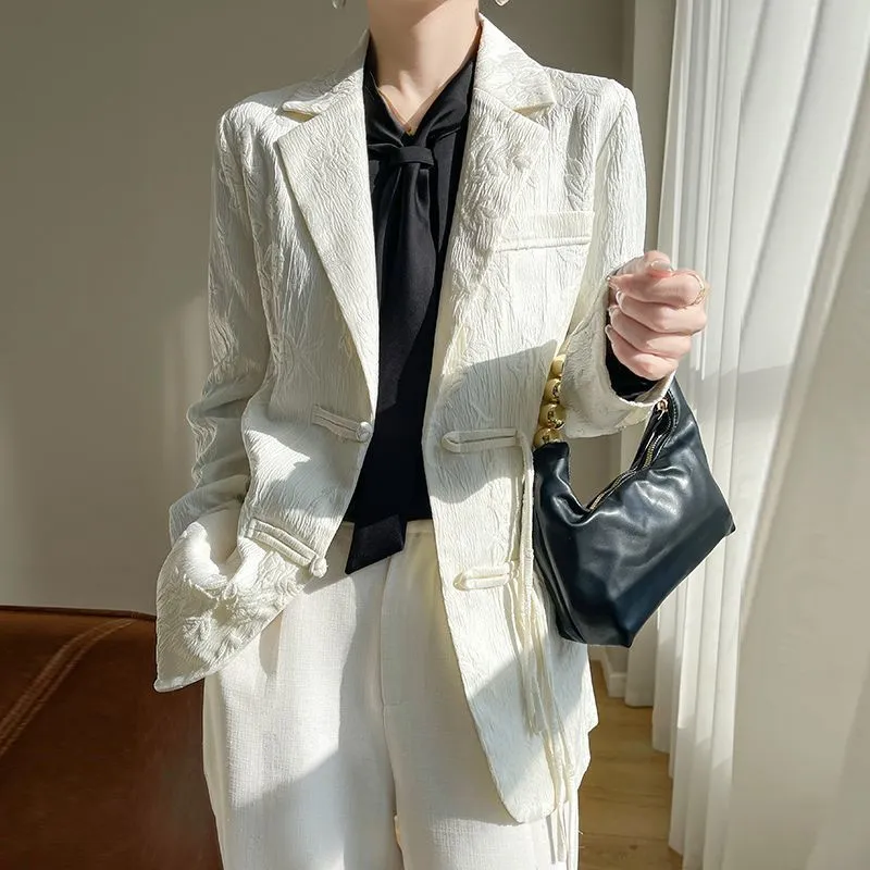 Women Formal Wear Office - Damen-Blazer in Weiß mit Strukturierung, Reverskragen,
