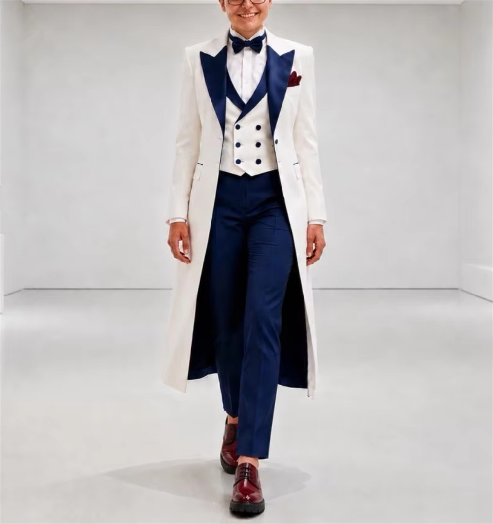Women Formal Wear Office - Marineblau-weiße Damenjacke, elegante maßgeschneiderte Bürokleidung, Hochzeitsgast-Outfit,